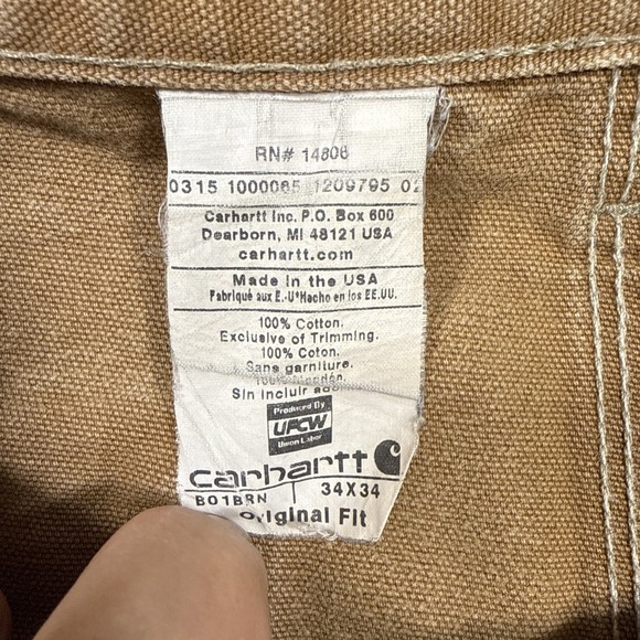 Carhartt Double Knee Tan Pants Men's BO1 BRN USA Loose 34X34 LOGGER BUTTONS - Picture 3 of 7